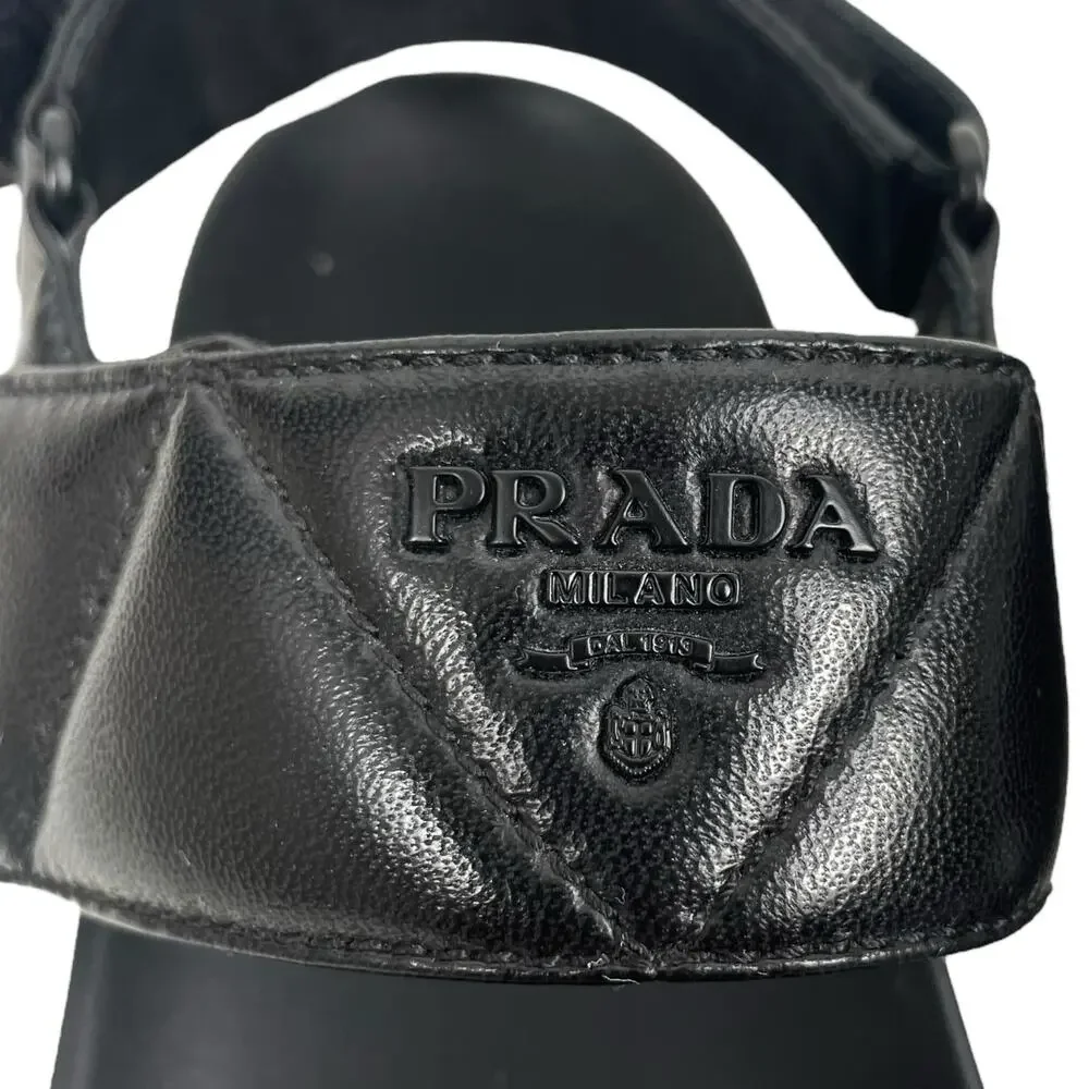 Prada Calzature Donna Logo 20mm Dad Sandal Black Nappa Leather Size 37